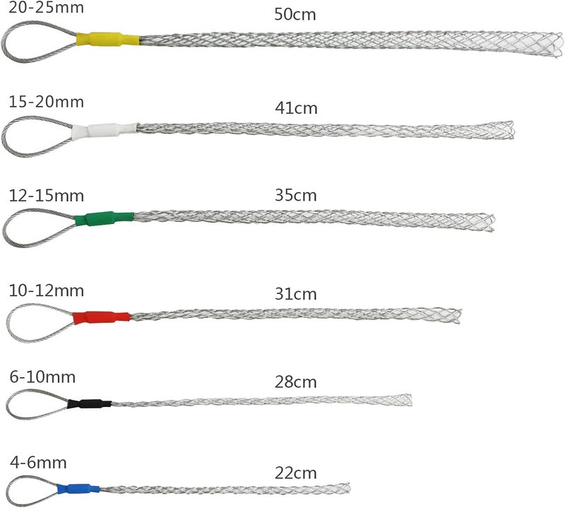 VGongTech Cable Pulling Grip Sock Kit Galvanizing Steel Antislip Pipe Cable Wire Pulling Grips Lassos Set Flexible Eye Mesh Rope Red - Image 3